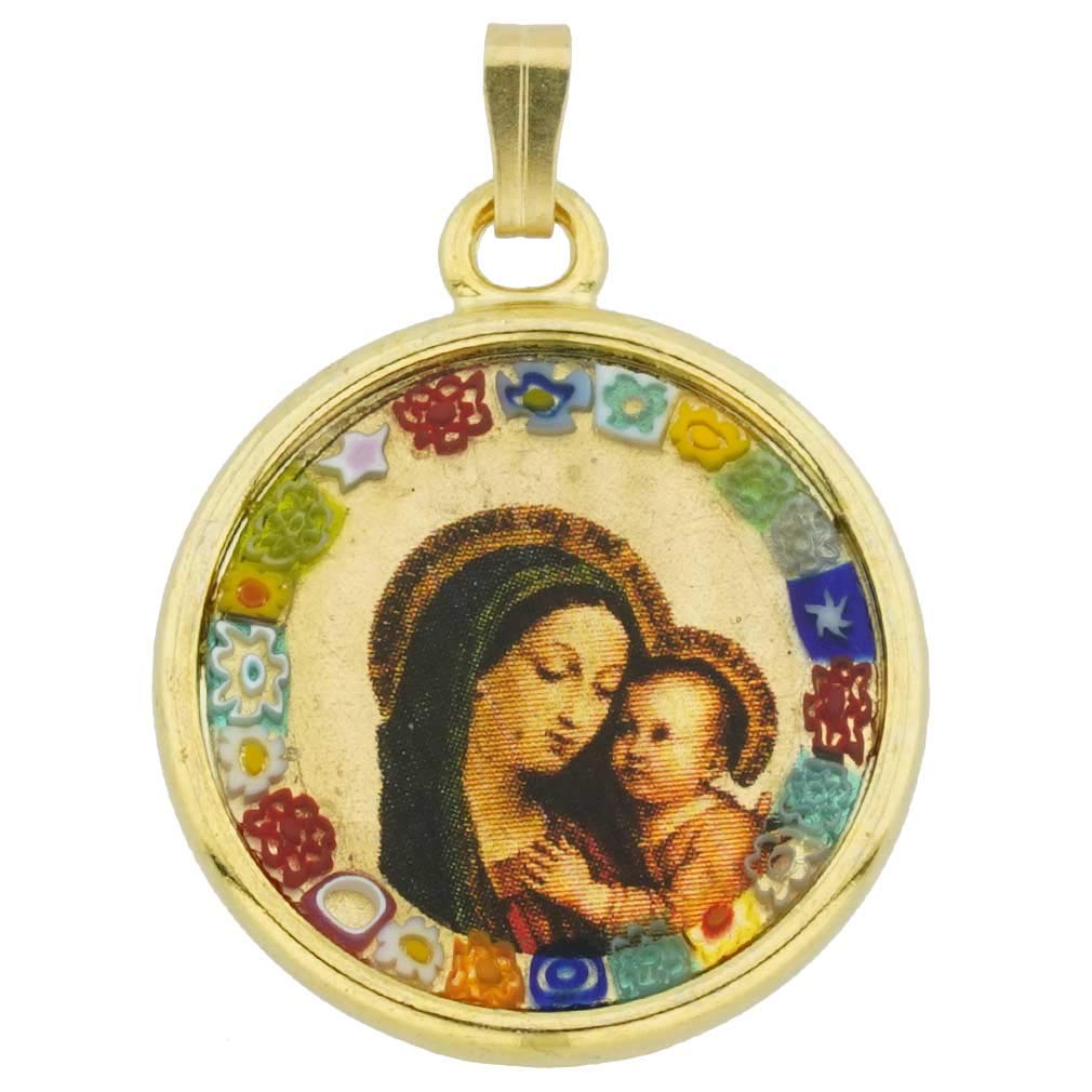 Glass Of Venice Murano Glass Madonna and Child Millefiori Pendant