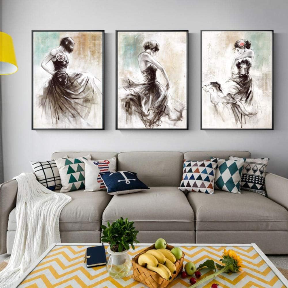 Mkglu Abstract Girl Canvas Paintings Ballerina Modern Wall Pictures for Living Room Posters and Prints Wall Art Canvas Prints -60X80Cmx3Pcs- No Frame