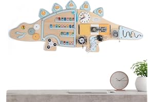 Wall Sensory Board | Wooden Dinosaur Shape Toy for Early Learning,Preschool Activity Center,for Boys Girls Family Home Living