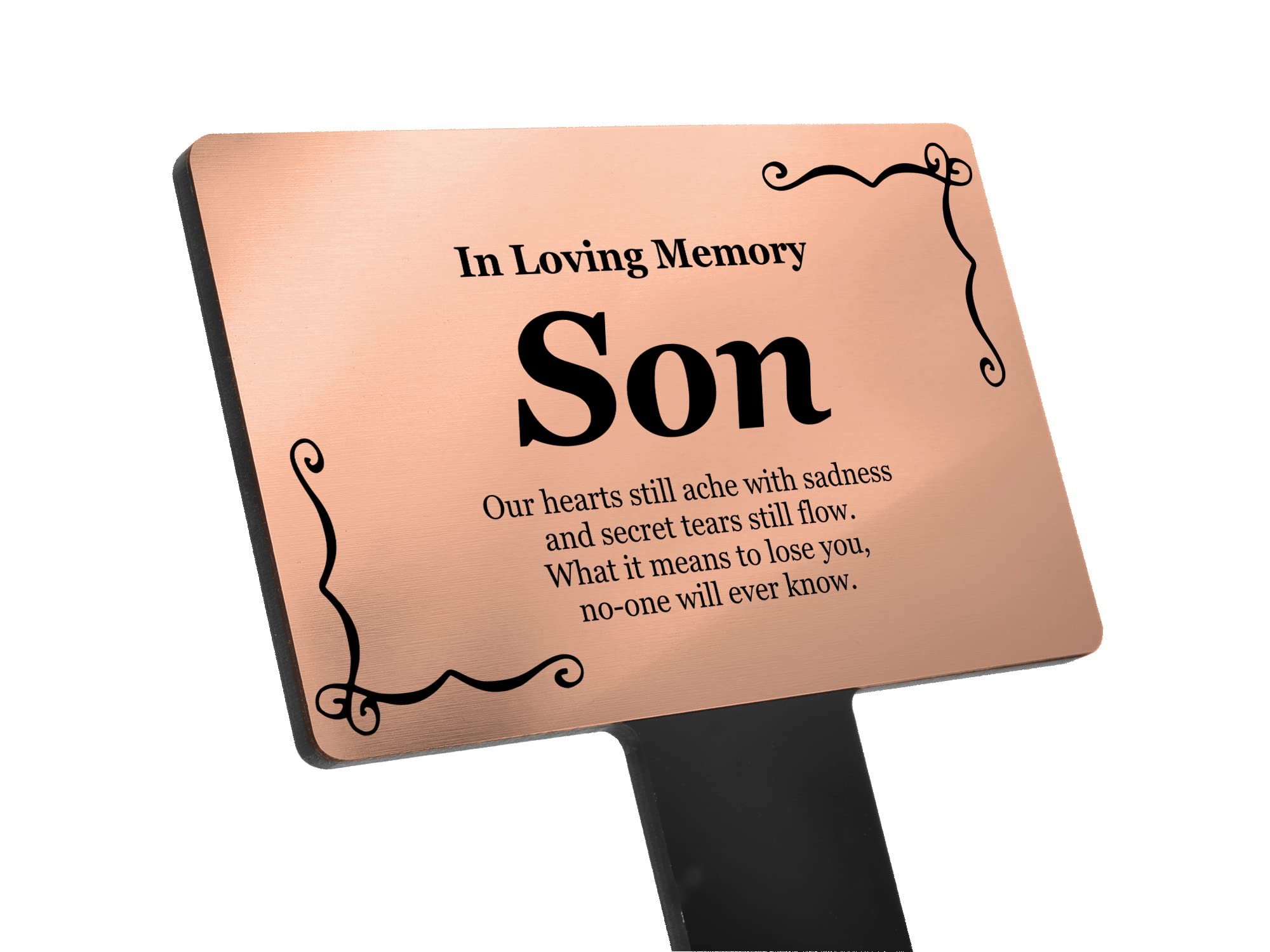Personalised Bereavement Gifts. Memorial Plaques With Custom Text, Gardens Ground Stake Or Grave Ornaments - Acrylic, Waterproof and Hard Wearing. Shipped Globally. (Copper Son)
