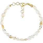 Gemimpression Handmade Bracelet – Natural Golden Rutile Tumble Beads – Energy Healing & Vitality – 14K Gold Plated Adjustable Chain – Dainty 8 Inch – Perfect Gift for Her