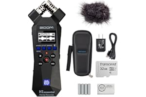 Zoom H1essential 2-Track 32-Bit Float Portable Audio Recorder Bundled with APH-1e Accessory Pack + 32GB Micro-SD Card + AAA Batteries + Cleaning Cloth (5 Items)