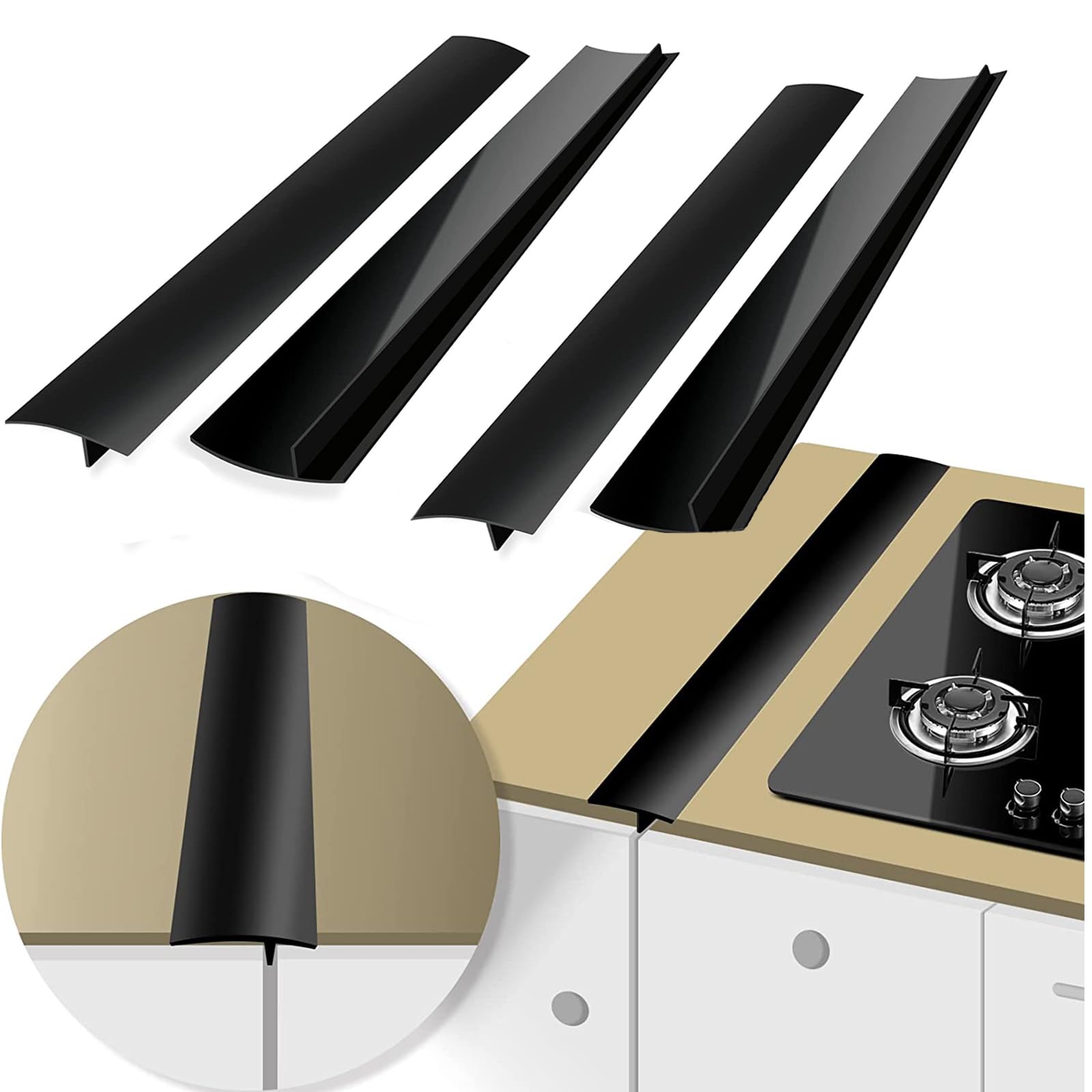 Photo 1 of 4PCS 21 Inch Gap Filler for Stove and Counter, Kitchen Stove Counter Gap Cover Silicone Gap Cover Between Stove and Counter Stove Gap Filler Heat Resistant Cover Easy Clean Black
