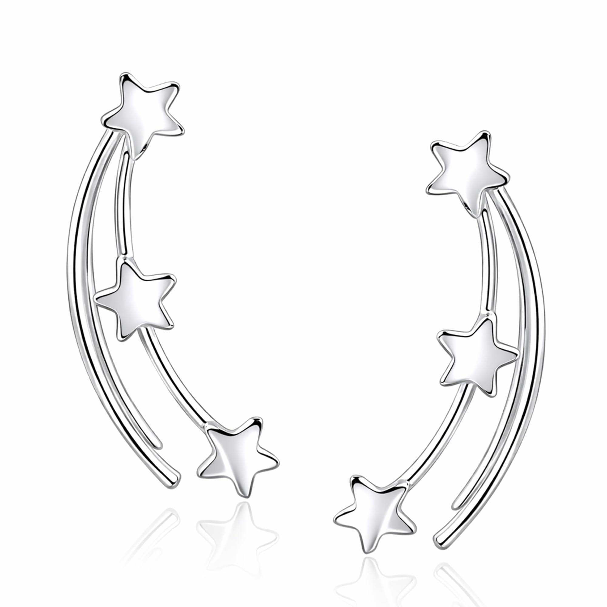 Amazing Shooting Stars Sterling Silver Ear Crawler Earrings