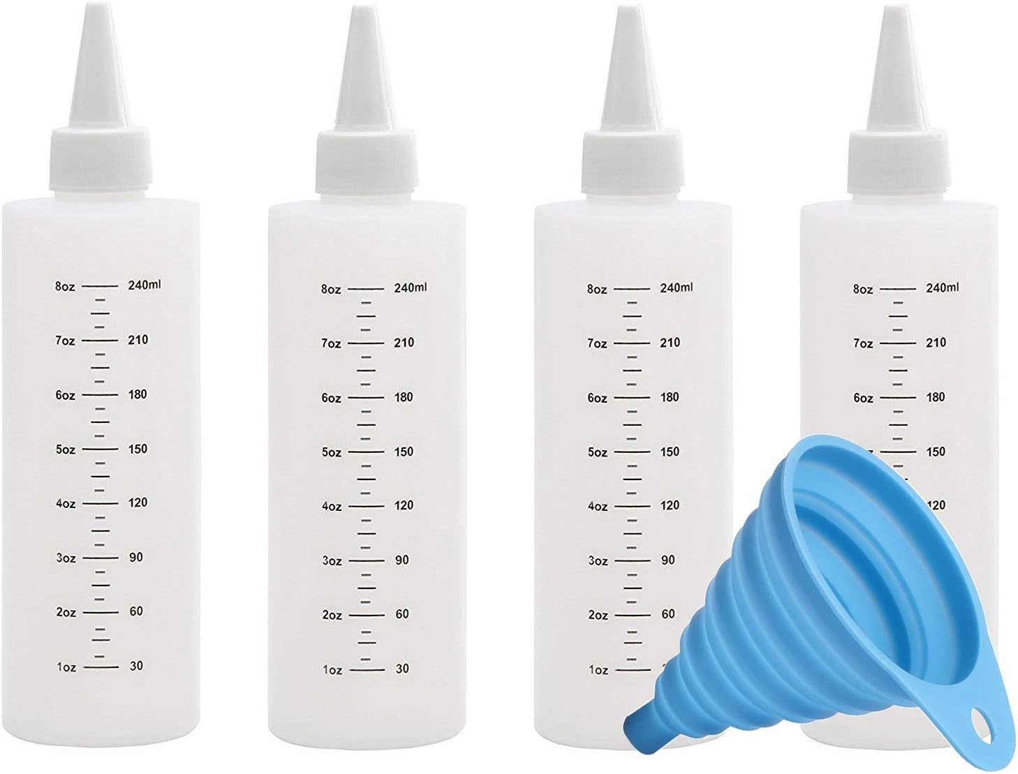 Vercery Easy Squeeze Squirt Plastic Empty Bottles with Leak-Proof White Cap, BPA Free, 8 oz, Set of 4