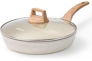 CAROTE 12 Inch Non Stick Frying Pan with Lid,White Granite Nonstick Skillet Omelet Pans, Egg Pan Granite Cookware, PFOS & PFO