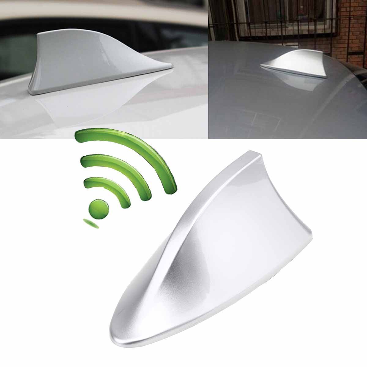 Possbay Car Shark Fin Antenna Aerial Universal AM FM Radio Signal For Auto SUV Truck Van with Adhesive Base (Silver)