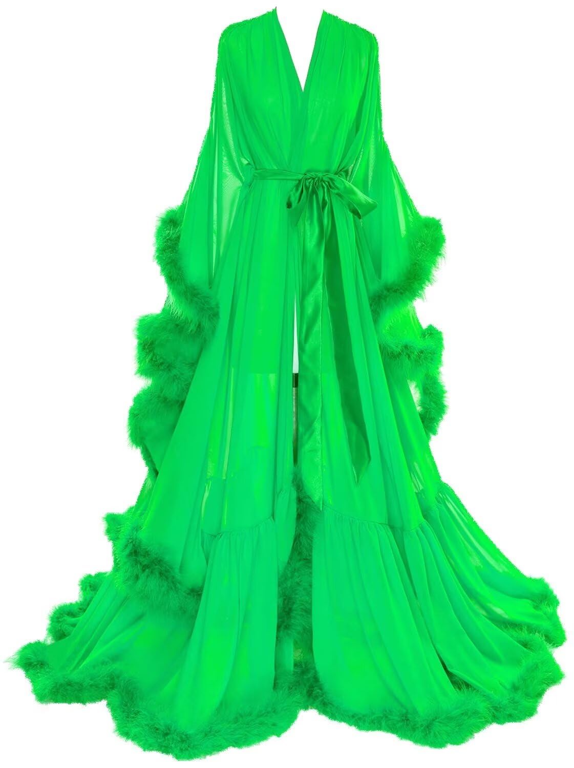 Feather Bridal Robe for Women Long Fur Sheer