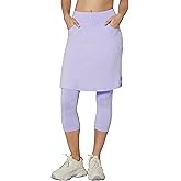 HOKOYI Modest Skirt with Leggings Attached for Women Workout Knee Length Swim Capri Pants with 2 Pockets