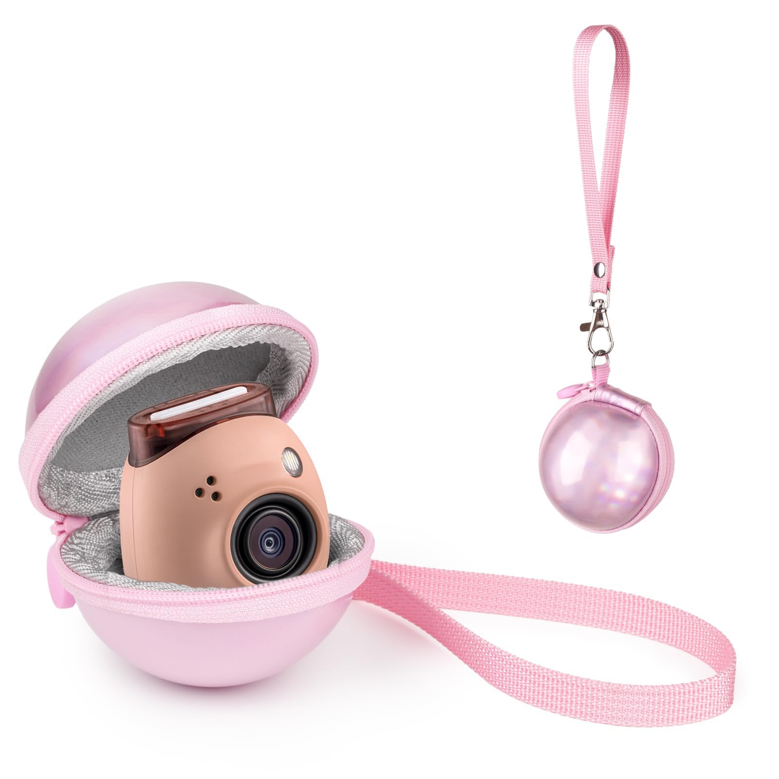 Rieibi Case for Fujifilm Mini Pal, Hard EVA Round Shape Case for Fuji Mini Pal with Wrist Strap, Storage Bag for Fuji Pal and Small Accessories - Pink
