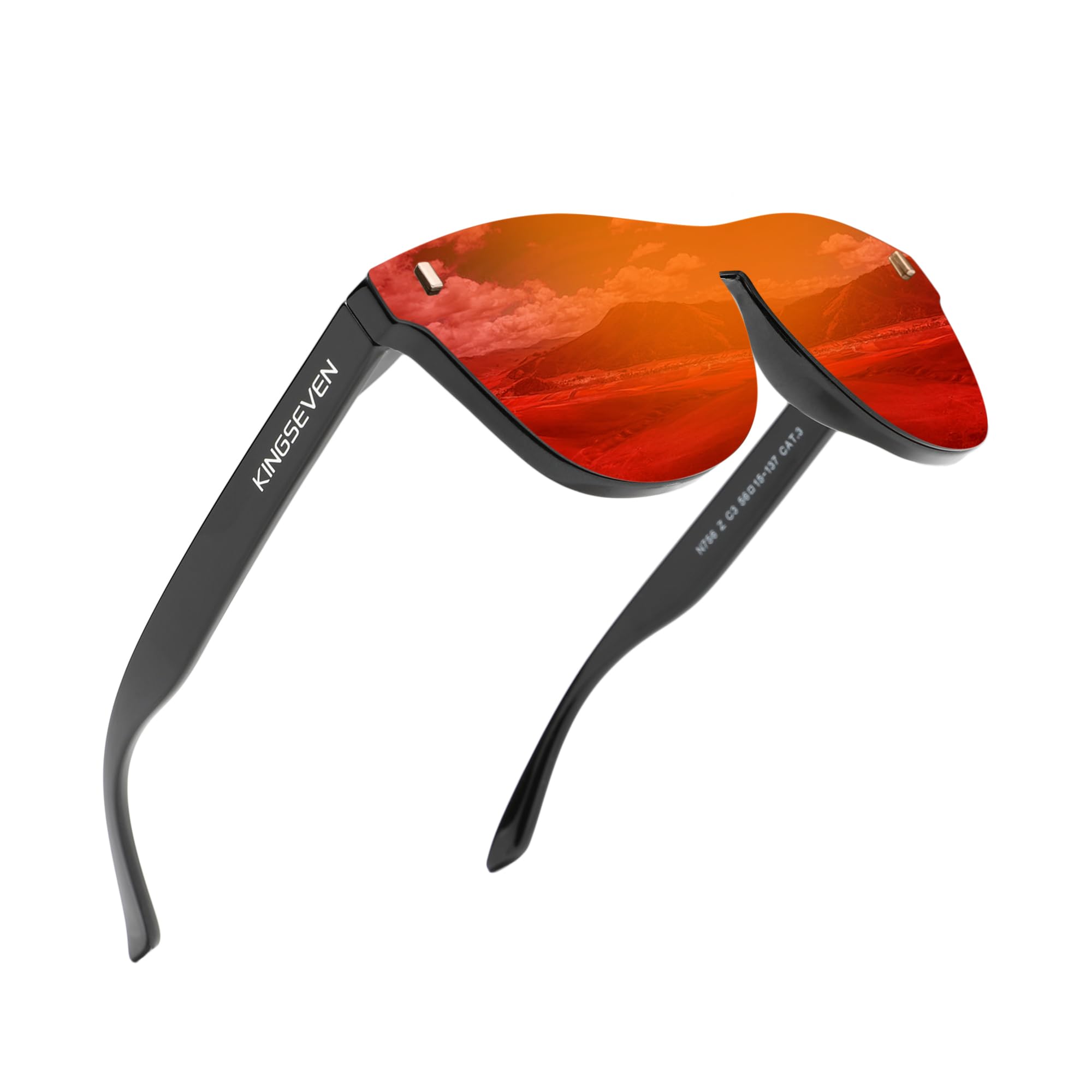 KINGSEVEN Polarized Sunglasses Men Women Retro Sun Glasses Male Outdoors Sports Golf Cycling Fishing Hiking Mirrored Full Frame Eyewear (756-Orange-UK)