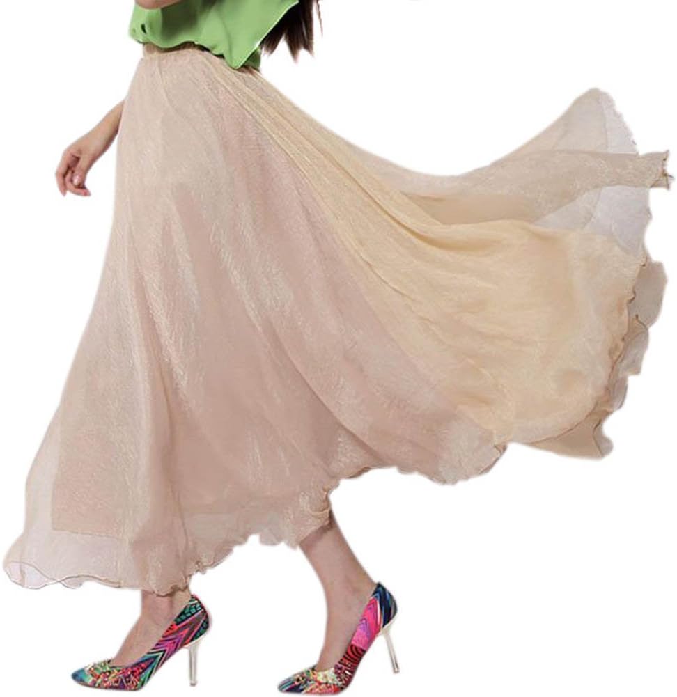 Womens High Waist Summer Chiffon A- Line Pleated Maxi Long Skirt