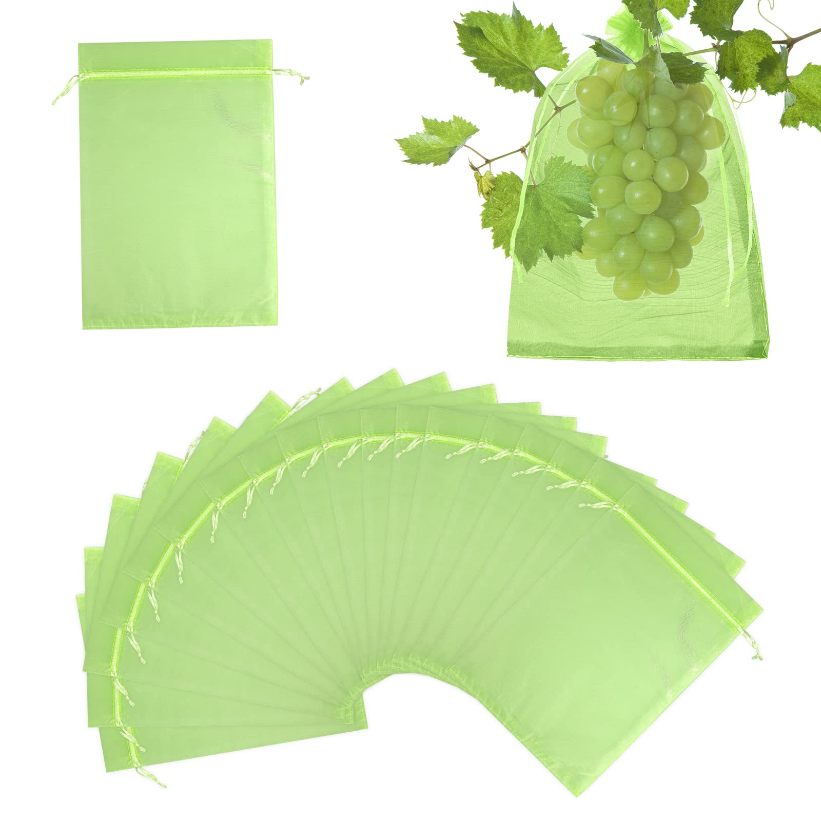 Vicloon Fruit Protection Bags, 64pcs Fruit Netting Bags with Drawstring, Garden Fruit Cover Mesh Bag Plant Fruit Protect Bag Insects Mosquito Barrier Bag for Protecting Plant Fruits(Fruit Green)