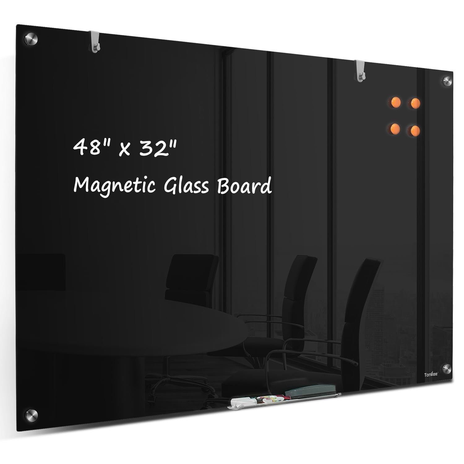 Photo 1 of Glass Whiteboard Black Dry Erase Board Magnetic, TANKEE Modern Large Frameless Tempered Glass White Board for Wall, Office, Home, School, 48” x 32” Black Glassboard