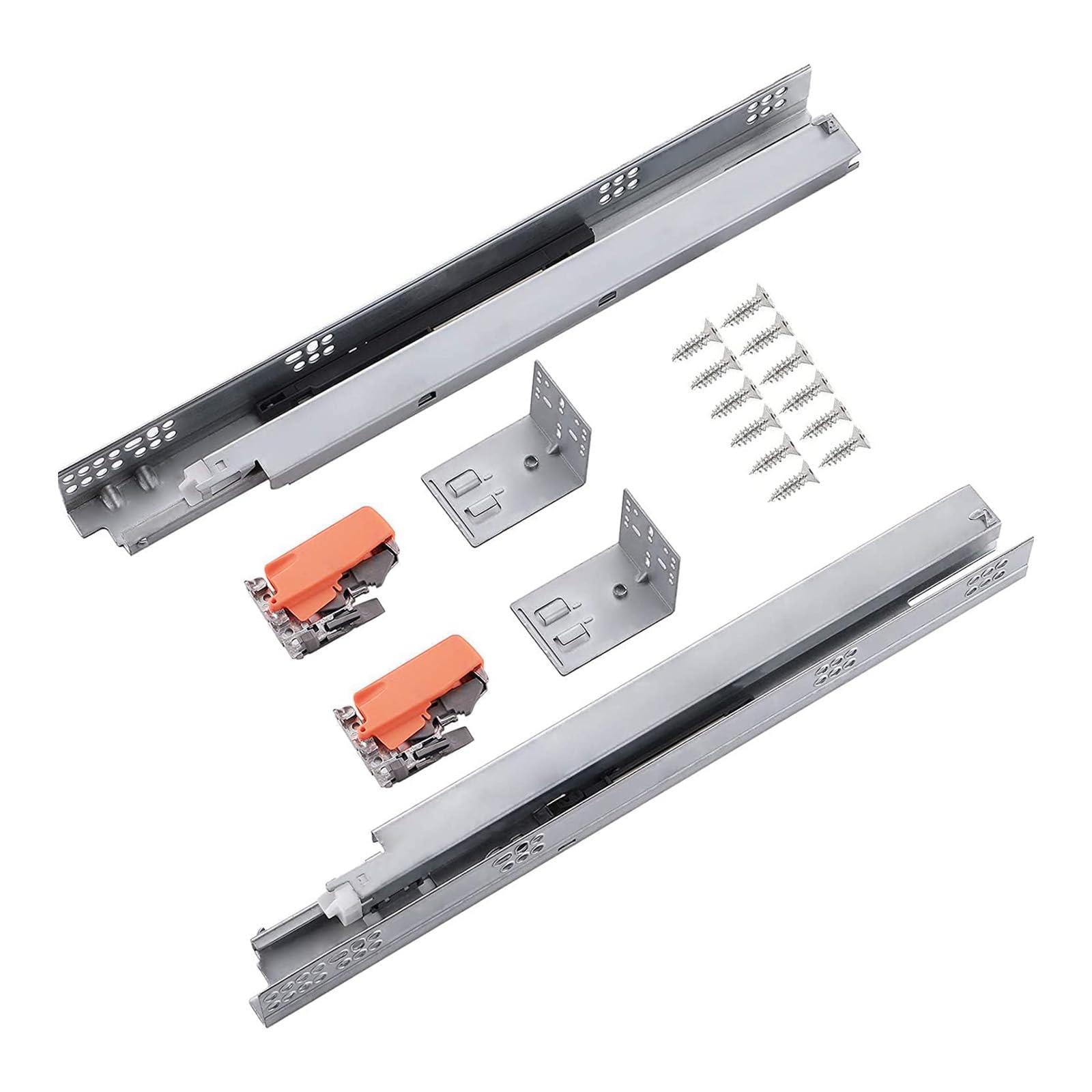 Photo 1 of 1 Pair 15 Inch Undermount Drawer Slides Soft Close Full Extension Ball Bearing, Bottom Mount Slow Self Heavy Duty Cabinet Drawer Runners with Locking Device, Back Bracket & Screws