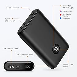 JXTZ Aux Bluetooth Adapter for Car, 2 in 1