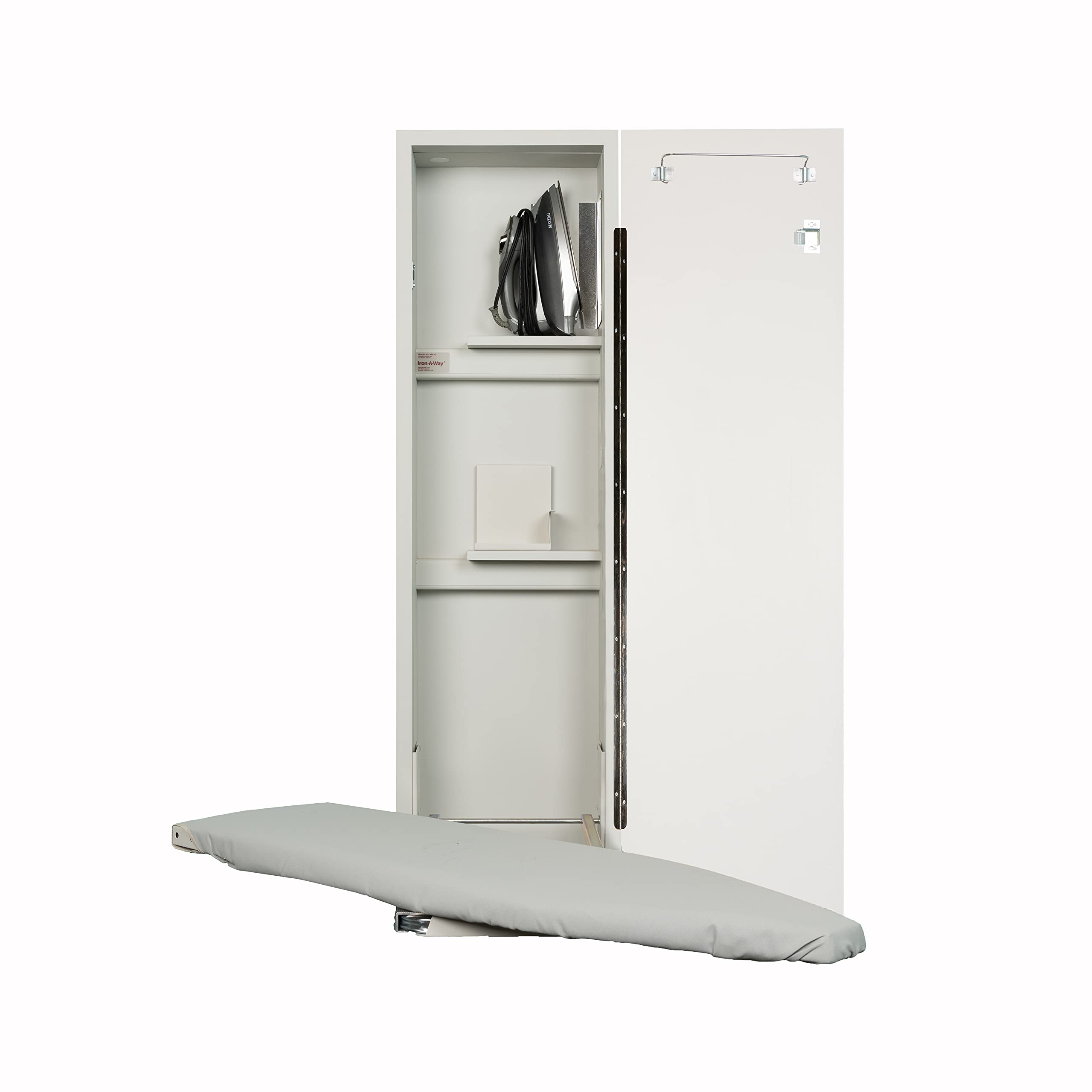 Iron-A-Way Built-In Ironing Center with 42 Inch Swiveling Ironing Board, Hot Iron Storage and Flat White Door-ANE42FWU