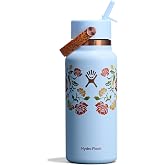 Hydro Flask Water Bottle - Insulated Stainless Steel - Wide Mouth Flex Straw Lid, Non Spill, Leakproof and Refillable in 32 Oz Western Light Blue
