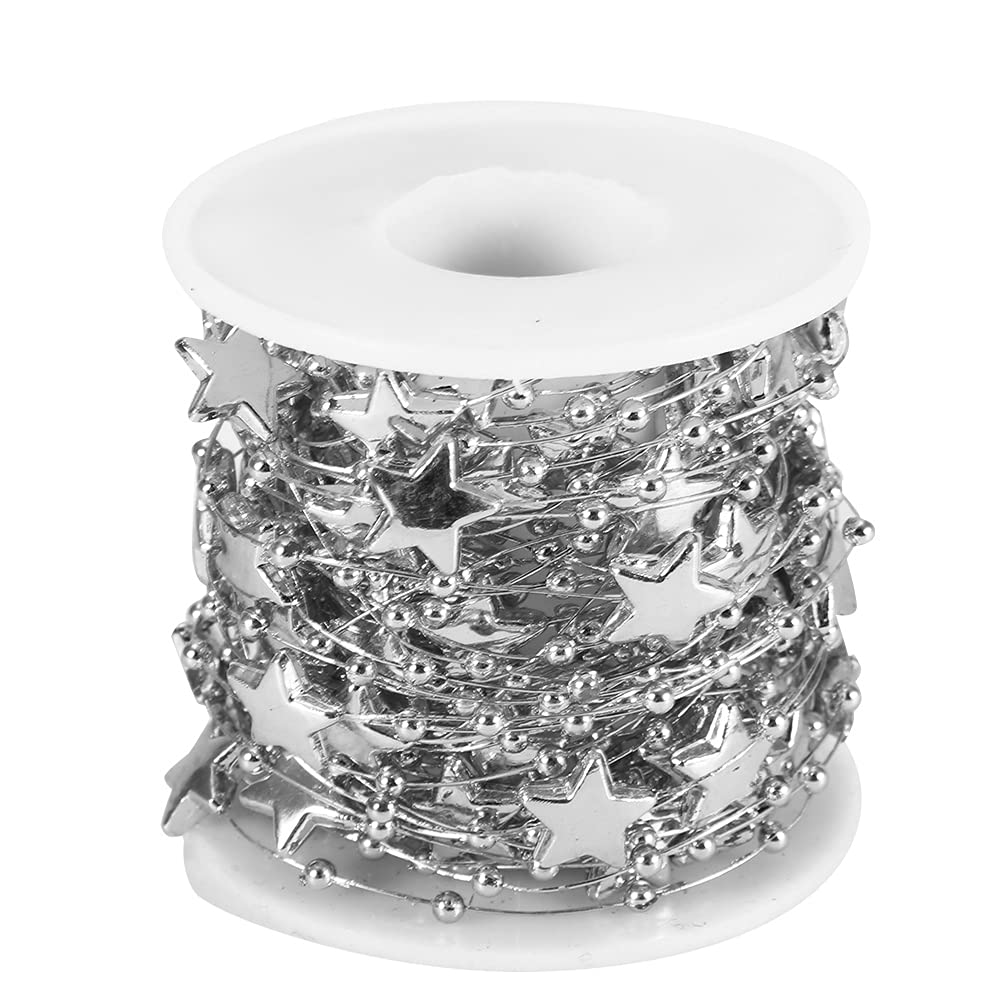 Beading Thread,10 Meters Pearl Chain Bead String Decorative String Five-Pointed Star String Bead Chain for Christmas Decorations Wedding Decoration Beads(Silver)