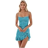 dxazd Sparkly Sequin Homecoming Dresses for Teens Short Tight Prom Dress Corset Cowl Neck Cocktail Gown
