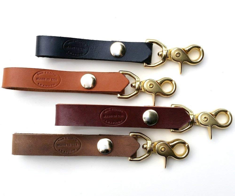 Personalized Brass and Leather Loop Key Chain Handmade