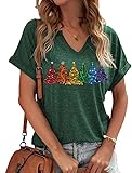 Earlymemb Womens Colorful Christmas Tree V Neck