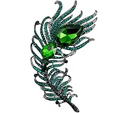 SELOVO 4.2in Big Large Statement Scarf Hats Decoration Green Feather Pin Brooch Black Tone