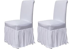 molasofa Chair Covers for Dining Room Set of 2 Stretch Chair Slipcovers with Skirt for Kitchen Seat Protectors Wedding Banquet Decor Kids Pets Spandex Fabric Washable (2pcs, White)