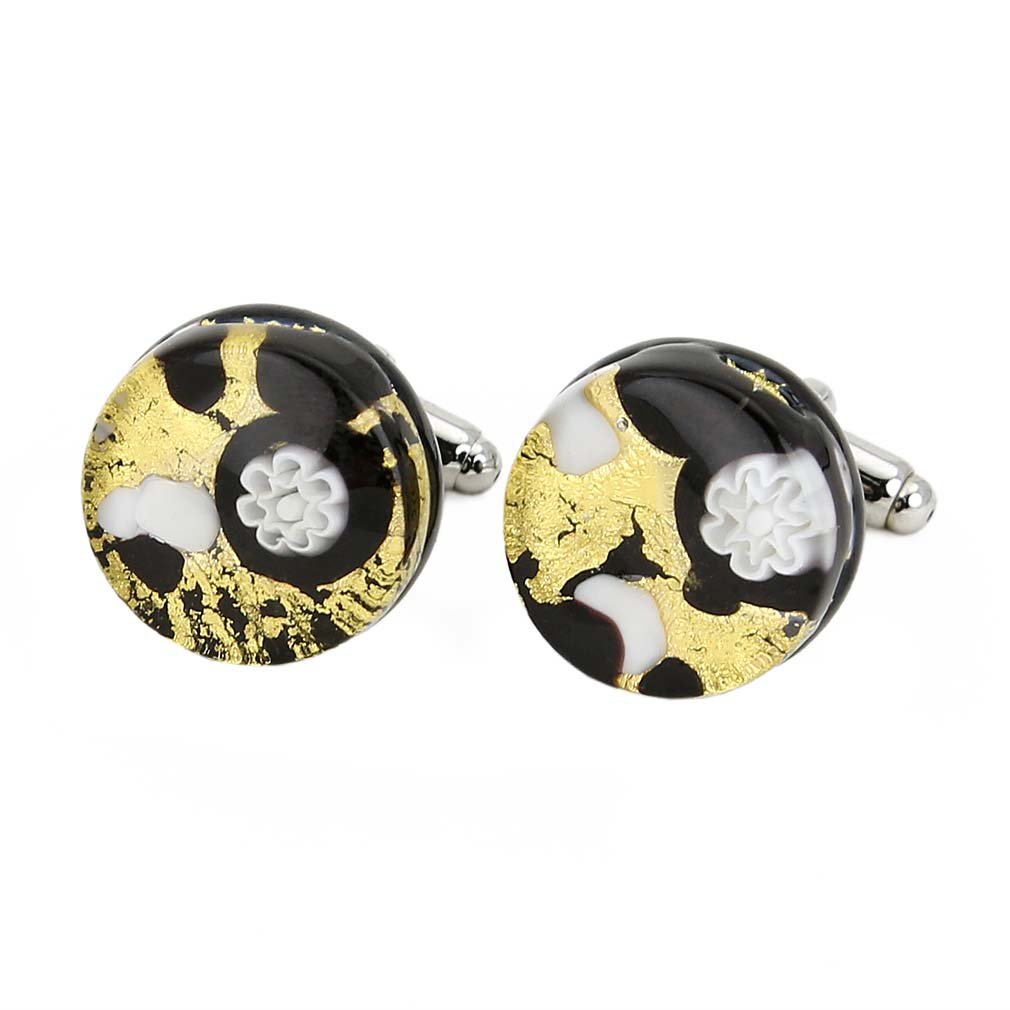 Glass Of Venice Murano Glass Venetian Classic Round Cufflinks - Black Gold
