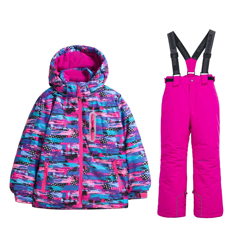 Photo 1 of WOWULOVELY Girls Thicken Warm Snowsuit Hooded Ski Jacket Pants 2 Pcs Set Skiing Jacket with Pants(23 Rose1,Size 14)