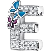 S925 Sterling Silver A~Z Letters Charms with 5A Cubic Zircon Stones, Butterfly Alphabet Beads fit Pandora European Bracelets Gift Options