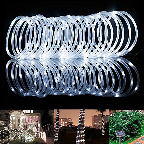 image for Solar Rope String Lights White,AMZSTAR 100 LEDs Waterproof Copper Wire
