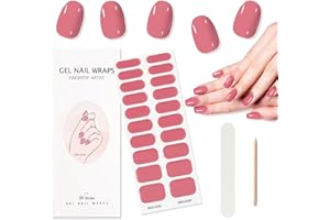 TOROKOM Semi Cured Gel Nail Strips, 20PCS Coral Pink Gel Nail Stickers Self-Adhesive Full Nail Wraps Strips with Nail File & Sealing for Women Girls DIY Manicure Decorations