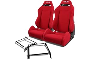 Auto Dynasty NRG Type-R Style Reclinable Racing Seats Bundle with Steel Mounting Brackets Compatible with Honda Civic Acura Integra 92-01, 4-Piece, Red Cloth