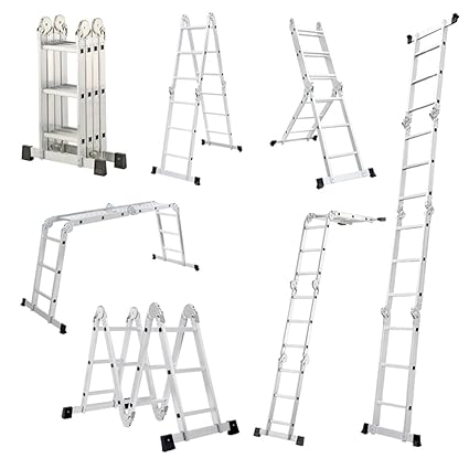 MCTECH® 6 in 1 Anlegeleiter 340/ 470cm Mehrzweckleiter Aluminium Verstellbar Klappleiter Gelenkleiter Leiter Stehleiter Leite
