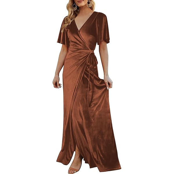 スーツ・フォーマル・ドレス acka velour long dress Ever-Pretty Women's Retro V-Neck Ruffles Sleeves A-line