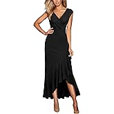 Miusol Women's Elegant V Neck Ruffle Split Style Cocktail Formal Long Dress