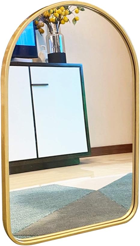 Espejo De Baño Dorado Para Ducha y Maquillaje, Espejo De Pared Arqueado