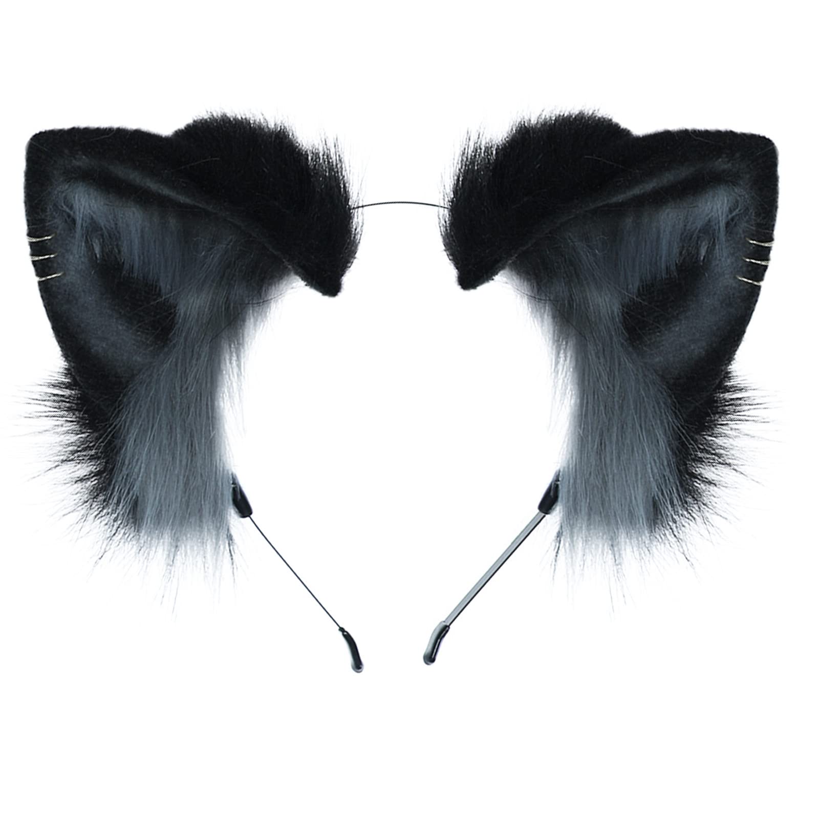 Dodheah Cat Ear Headband Fox Wolf Animal Ear Cosplay Hairband Anime Hair Accessories for Women Daily Decoration Party Black Grey — image 1
