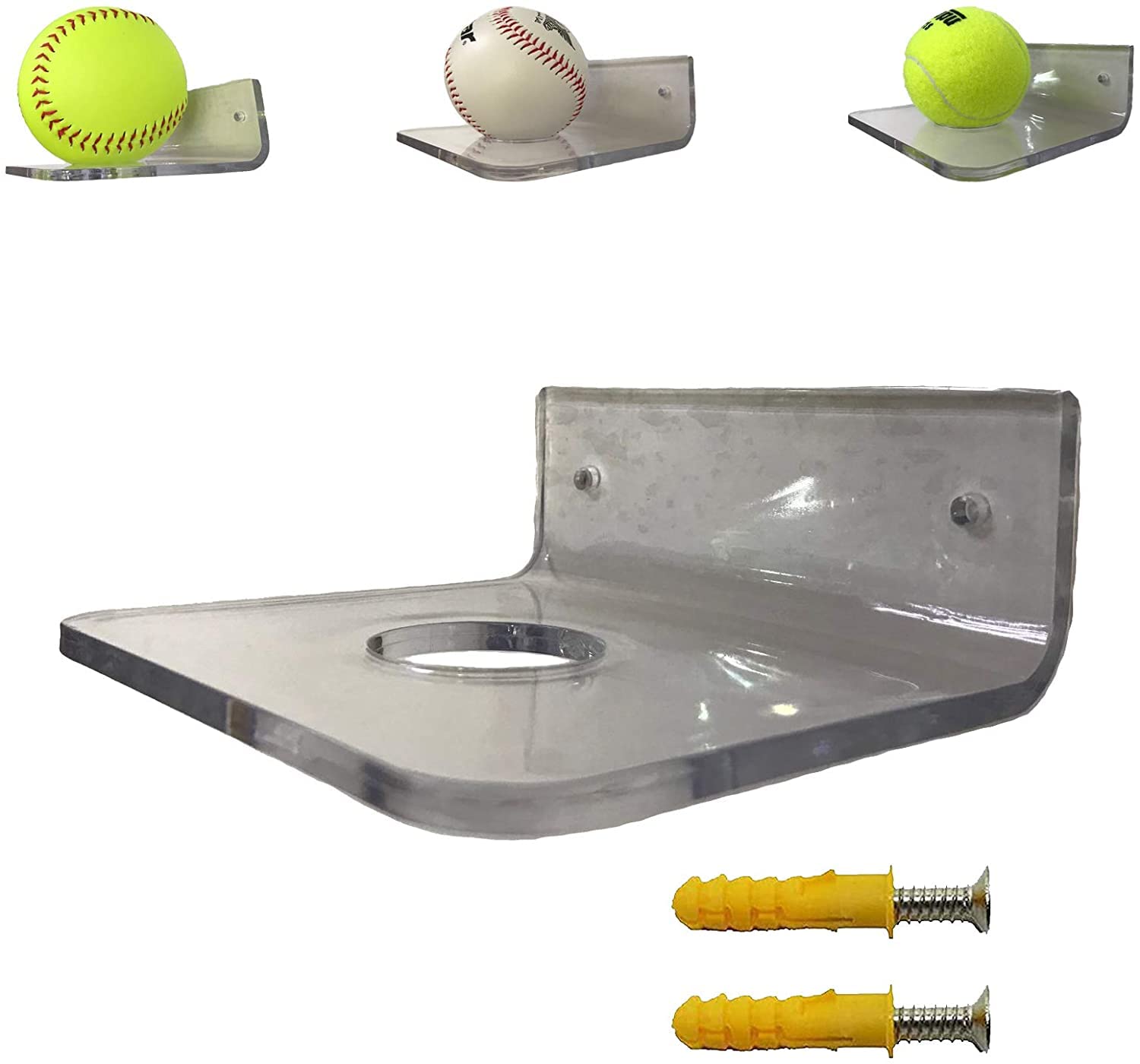 Baseballs Ball Holder Stand Rack Wall Mounted, Softball Display Wall Storage, Tennis Wall Mount Rack for Baseballs, Tennis, Softball - Clear Acrylic - No Ball