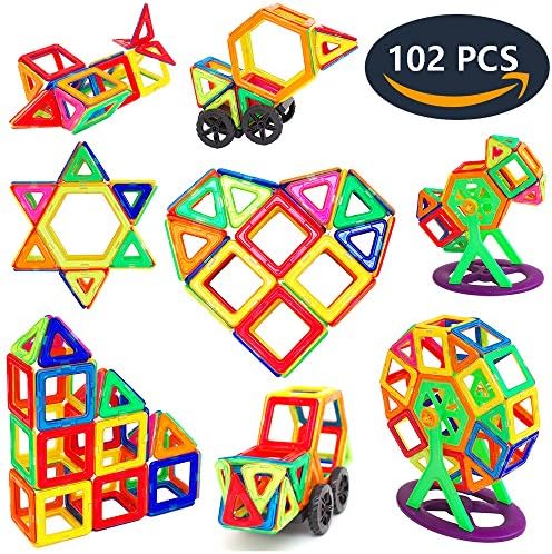 IMZ 102-Pcs Magnetic Building Blocks Set, Construction Building Tiles Creativity Educational Toys for Baby/ Kids, Come with Storage Container (102 Pcs)