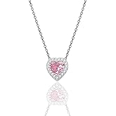 925 Sterling Silver Pink Heart Pendant Necklace | Rhodium Plated Zirconia Heart Necklace for Women | Romantic Jewelry Gift for Her