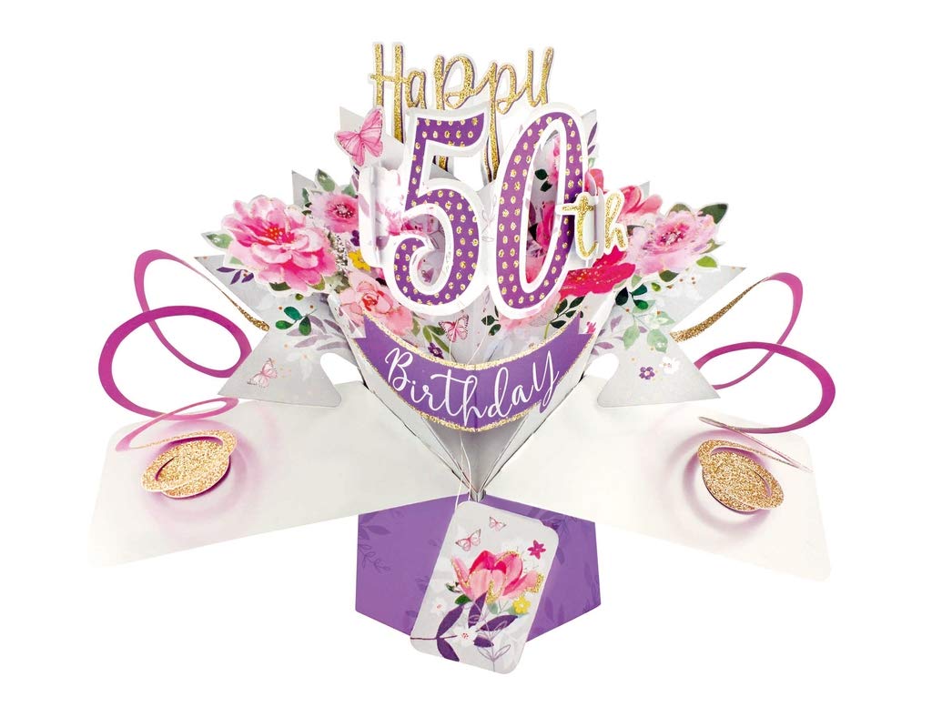 Flowers 50th Birthday Pop-Up Greeting Card Original Second Nature 3D Pop Up Card