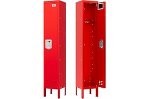 SAPITAL Metal Storage Locker, Lockable Employees Metal Locker with Door, Card Slot, 66" Height Steel Locker for Home, School, Office, Gym (Red)