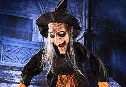 Hjkbk Halloween Sorciere Animee Effrayante De Porte De Maison Hantee Par Fantome Electrique De Decorations D Halloween Amazon Fr Cuisine Maison