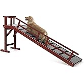 KUVETO Dog Ramp for Bed or Couch, Wooden Pet Ramp with 20&deg; Gentle Slope, Removable Side Rails, Non-Slip Surface, Top Platform &amp; Wheels, Safe Bed Ramp for Small, Large &amp; Senior Dogs, 74" Long, Mahogany