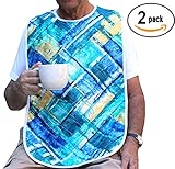 Adult Bibs with Snap Closure and Protective Waterproof Backing Long Length - 2 Pack