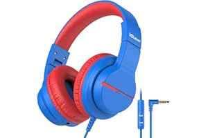 iClever Kids Headphones for School Travel, Safe Volume Limited, HD Mic Stereo Sound Over-Ear Girls Boys Headphones for Kid, FunShare Foldable 3.5mm Wired for iPad Computer, HS19