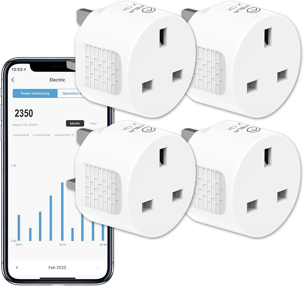 ANTELA Smart Plug with Energy Monitoring 2.4GHz WiFi 13A 4 Pack