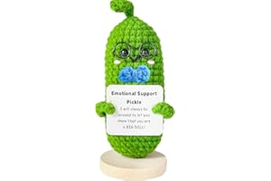 Marlo & Buzz Funny and Positive Emotional Support Pickle with Stand, Mini Motivational Comfort Crochet Pickle, Knitted Pickle Gifts for Friends Office Home Decor, Stress and Anxiety Releasing Plush